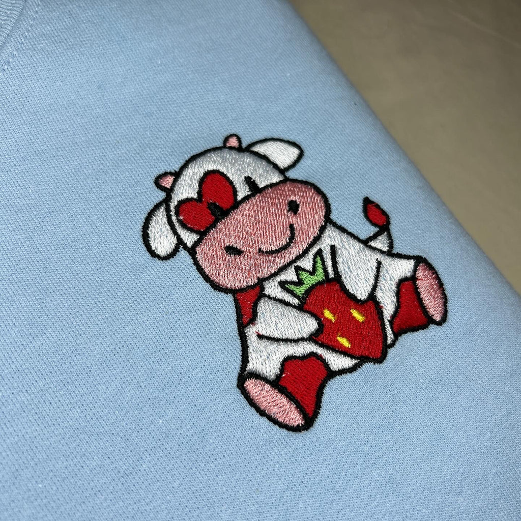 Strawberry Milk Cow - Embroidered Crewneck