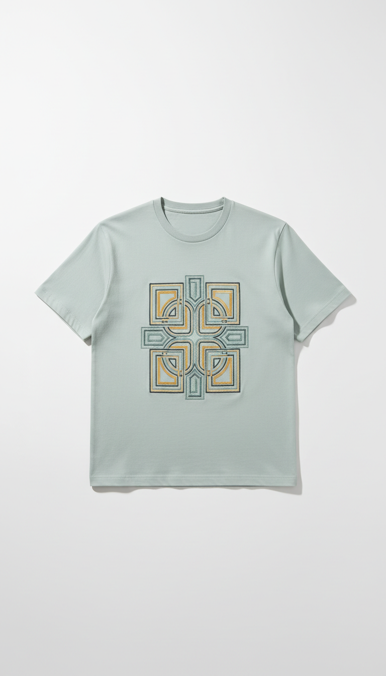 Embroidered Cotton T-Shirt with Custom Art