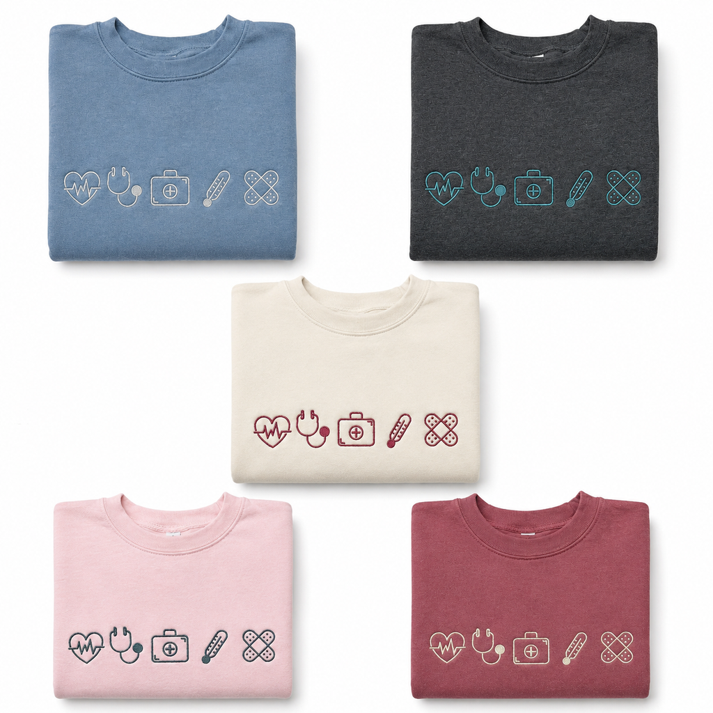 Nurse Essentials Embroidered Icons Crewneck