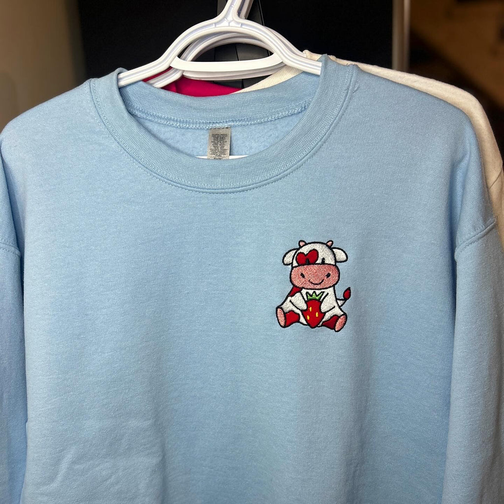 Strawberry Milk Cow - Embroidered Crewneck