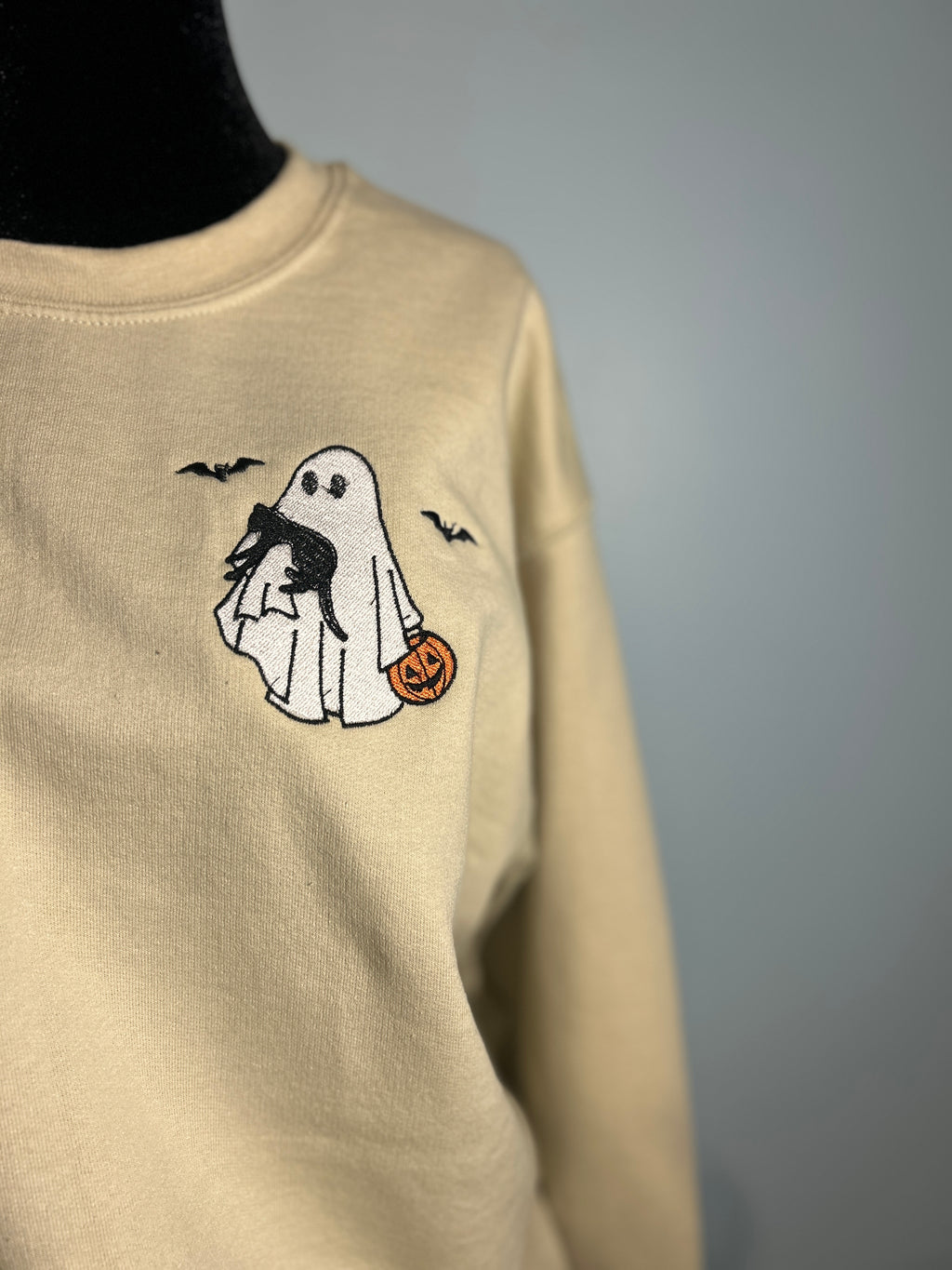 Ghost & Black Cat Trick or Treating Embroidery Design | Halloween Sweatshirt