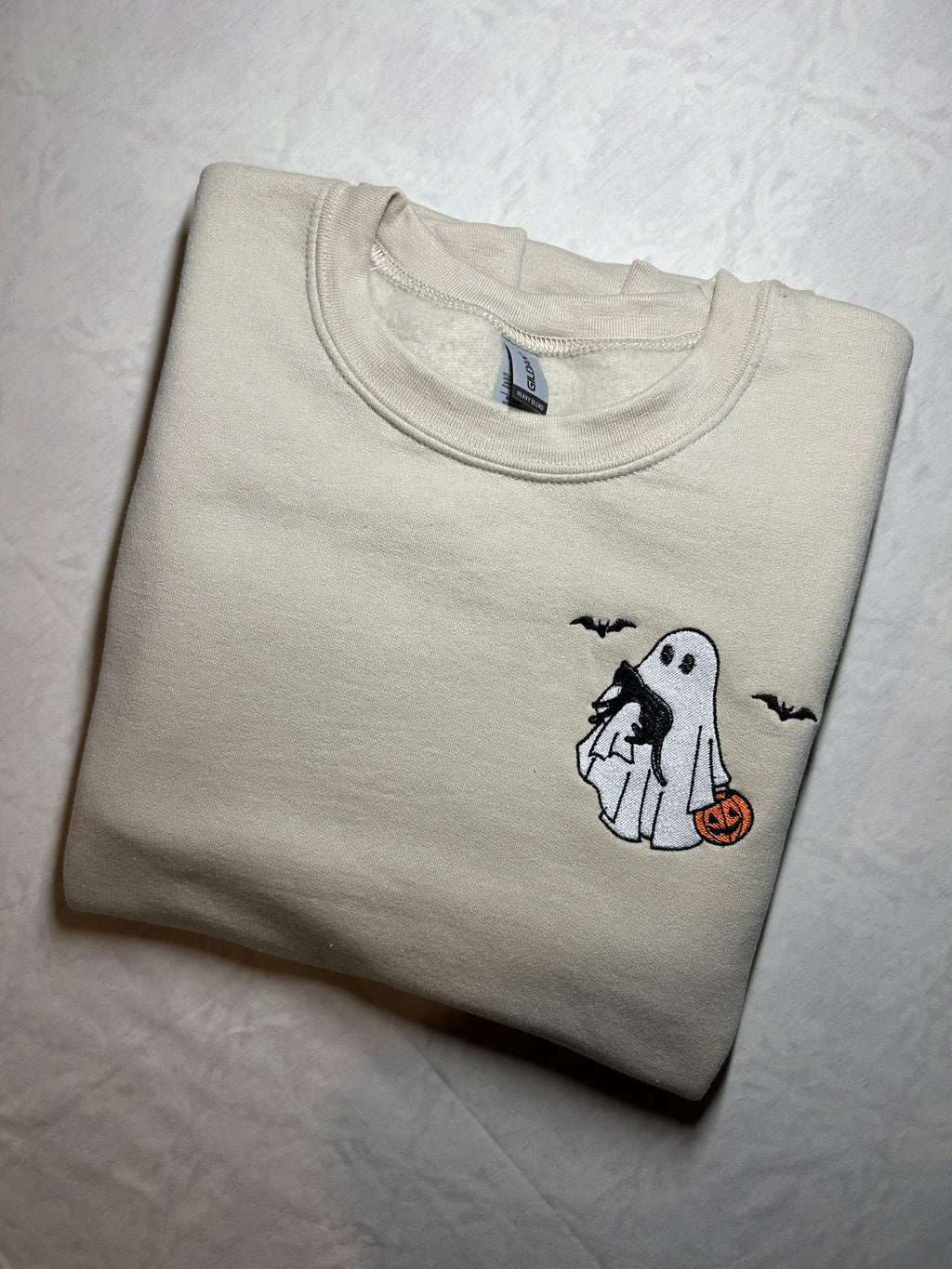 Ghost & Black Cat Trick or Treating Embroidery Design | Halloween Sweatshirt