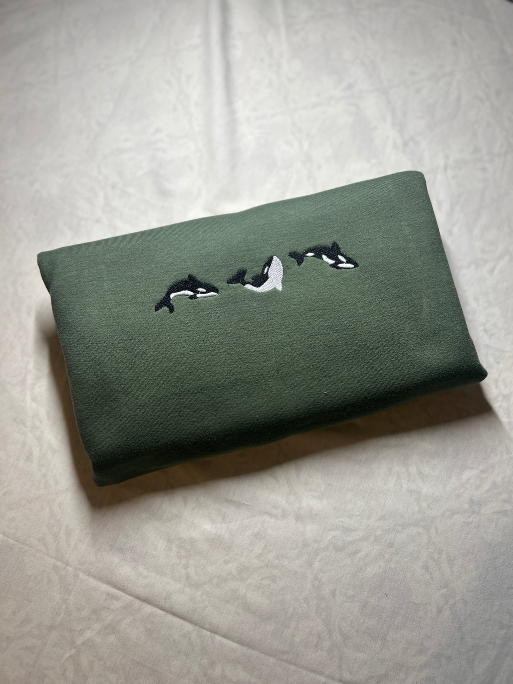 Orca Trio Swimming - Embroidered Crewneck