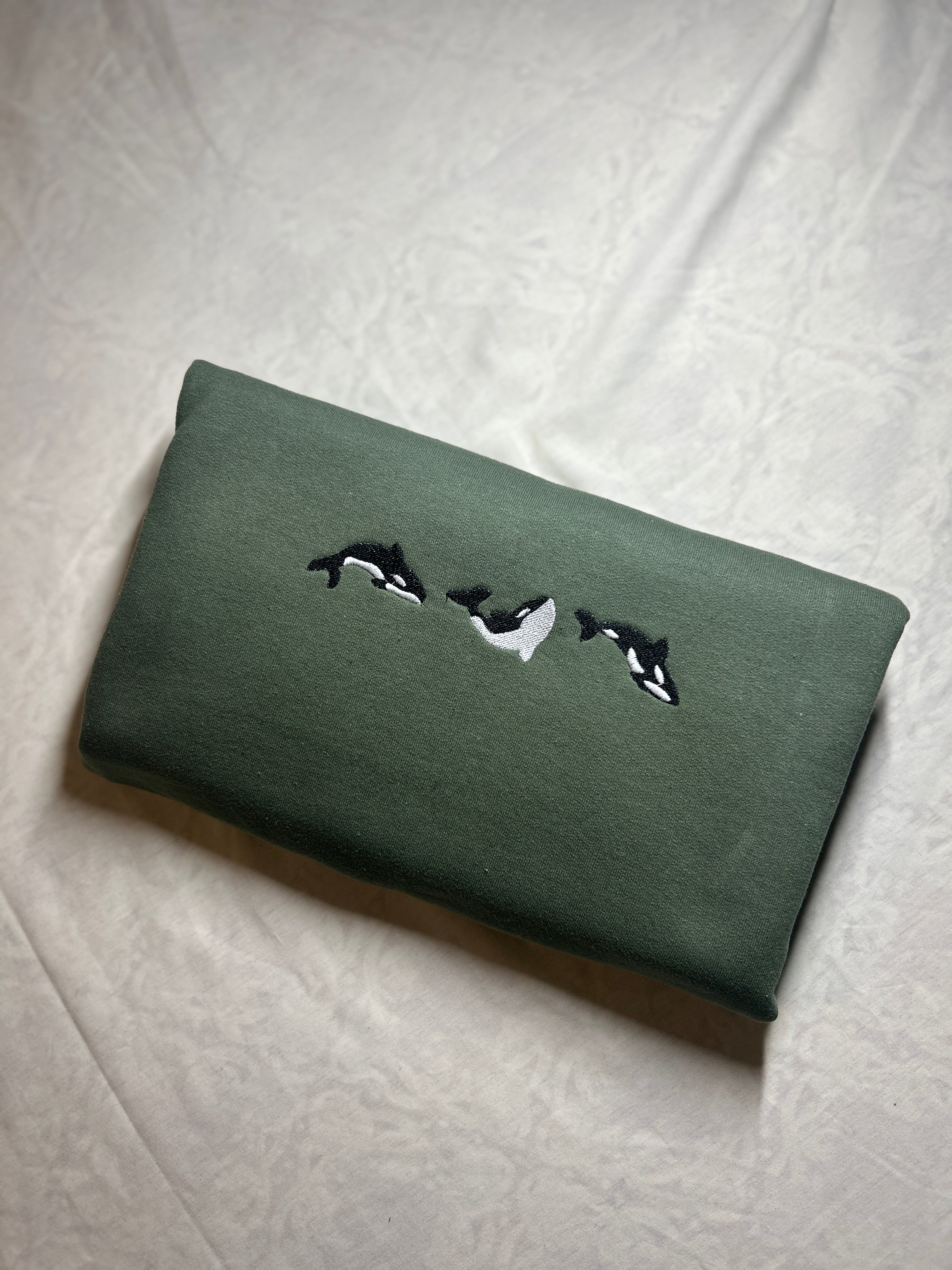 Orca Trio Swimming - Embroidered Crewneck