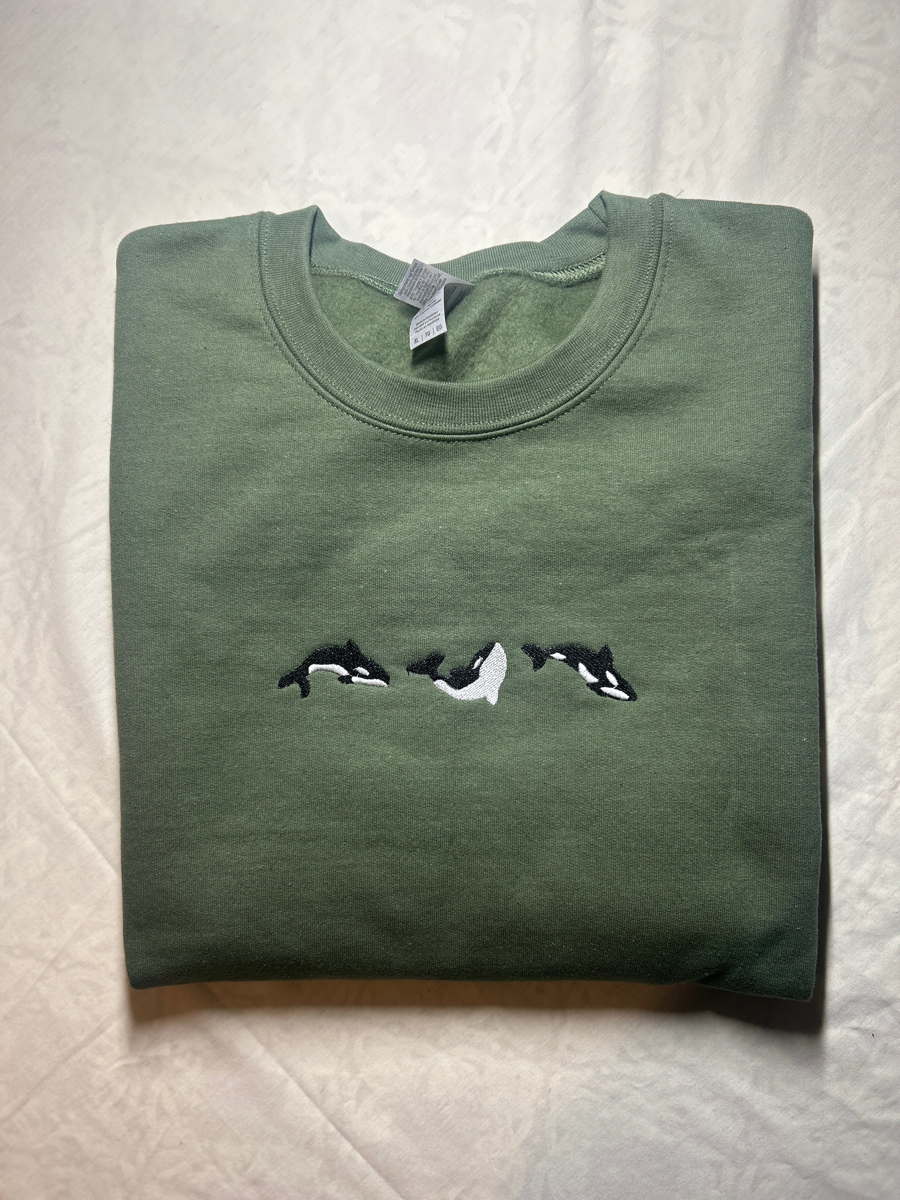 Orca Trio Swimming - Embroidered Crewneck