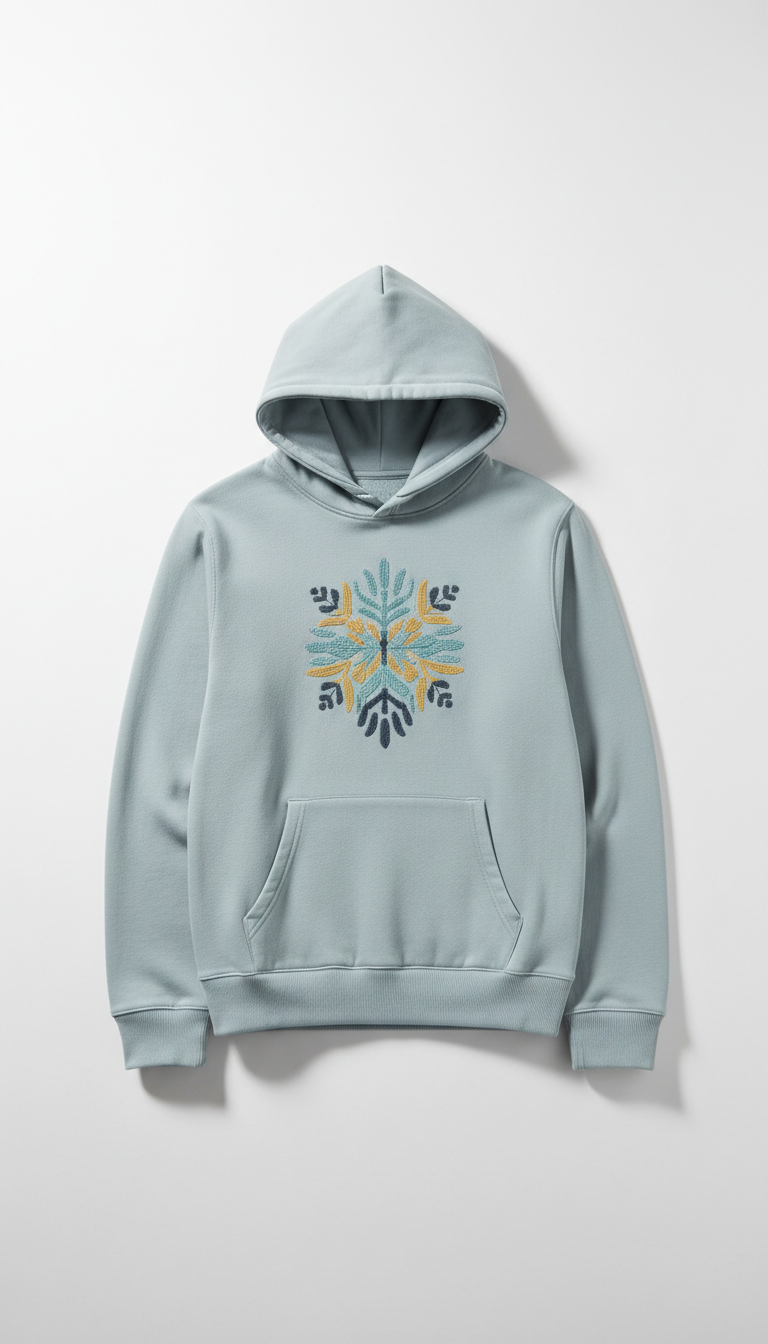 Embroidered Cotton Hoodie with Deep Pockets